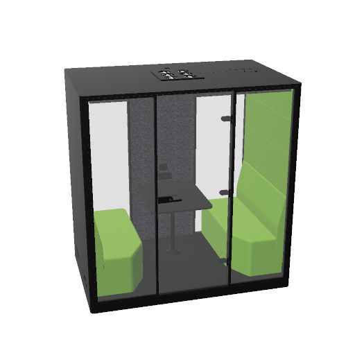 Apod X four (Kleur: Zwart | Range: Blazer | StofKleur wand: blazer NU-D1-1L / CUZ1L Newport | Kleur felt: Vilt Donker grijs | Sofa: Sofa links en rechts | Tafel: Tafel met vaste hoogte | Kleur tafelblad: Zwart | Kleur tapijt: Coral 350 | Bezettingsindicator: Geen indicator)